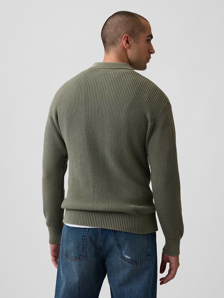 Image 2 of 5, Relaxed Ribbed Polo Sweater