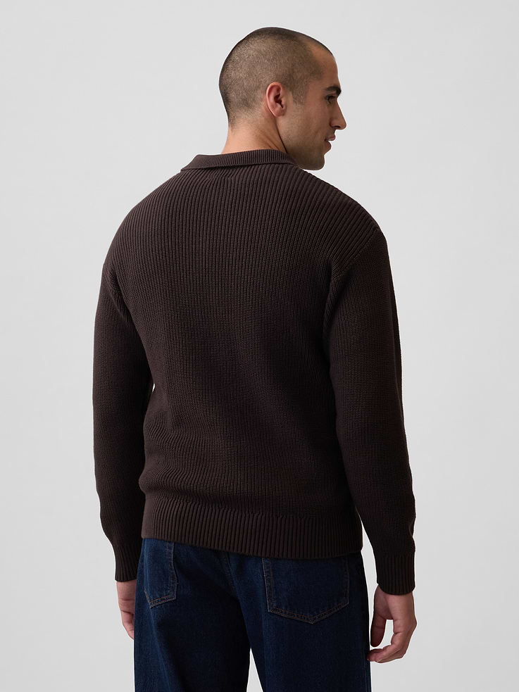 Image 2 of 5, Relaxed Ribbed Polo Sweater