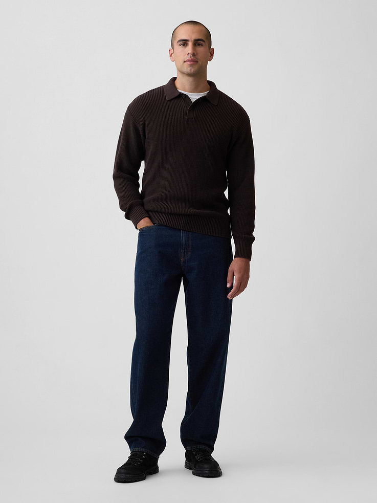 Image 3 of 5, Relaxed Ribbed Polo Sweater