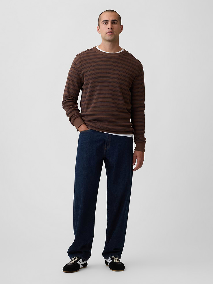 Image 3 of 5, Stripe Waffle-Knit Crewneck T-Shirt