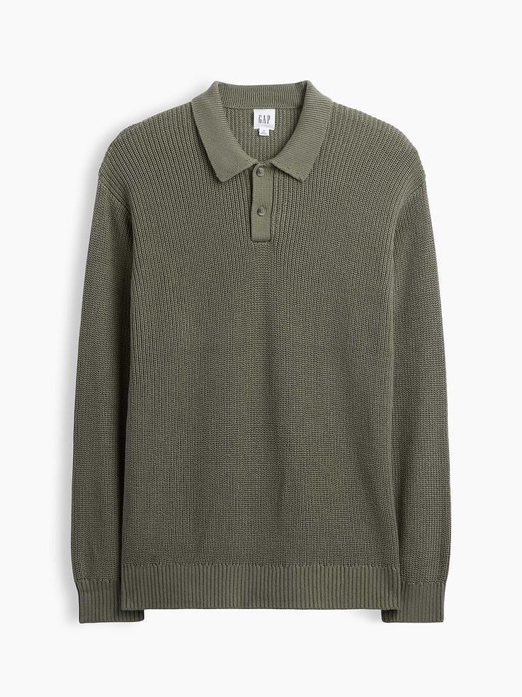 Image 4 of 5, Relaxed Ribbed Polo Sweater