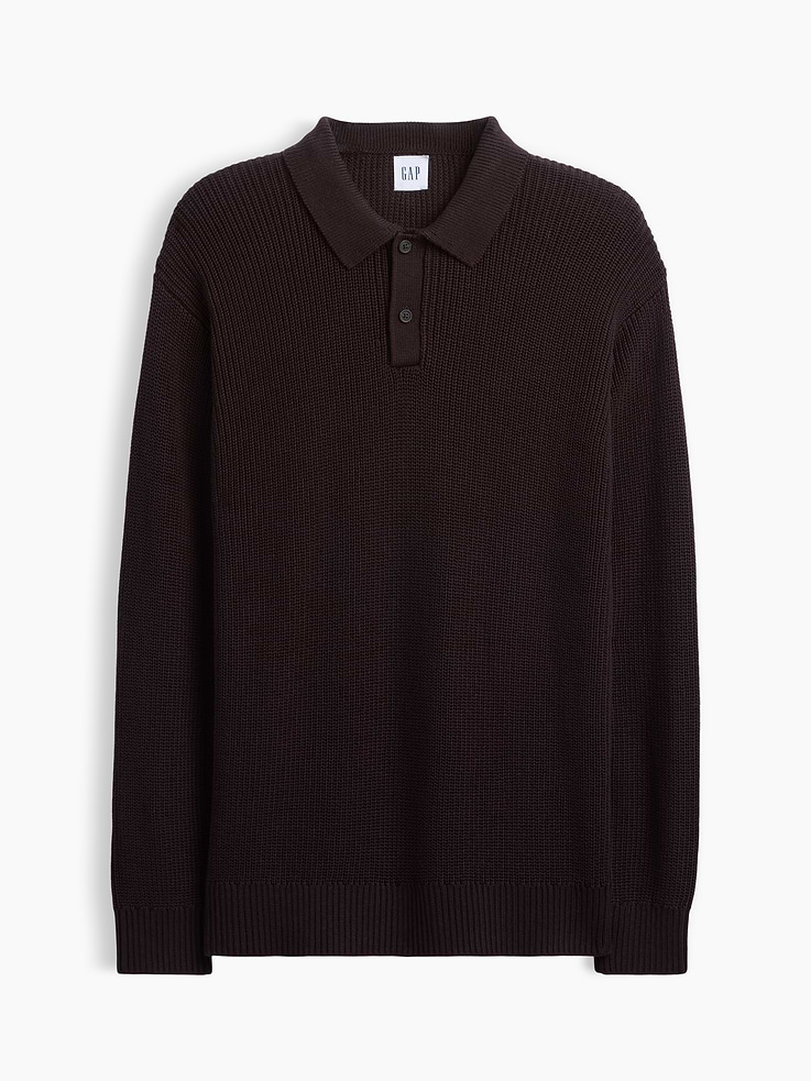 Image 4 of 5, Relaxed Ribbed Polo Sweater