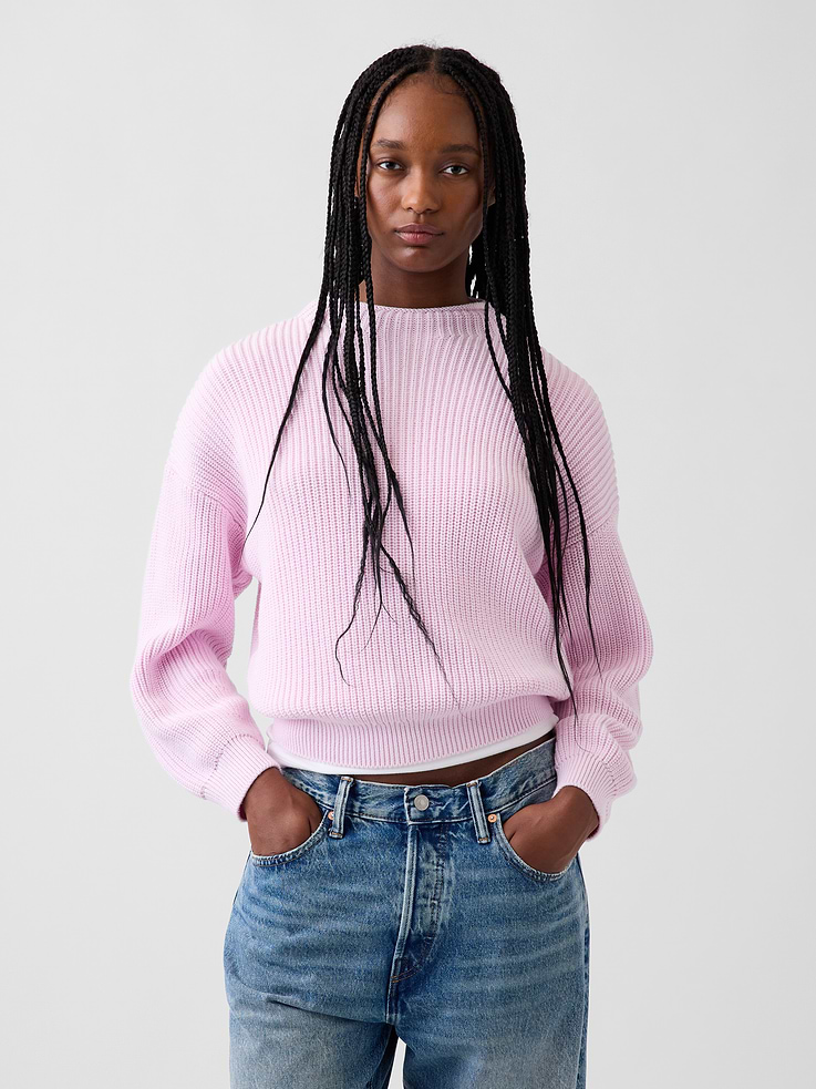 Image 1 of 5, Soft knit cotton sweater. In an oversized fit., Rollneck., Long sleeves with drop shoulders and banded cuffs., Certain styles have allover stripes., Product #1182595