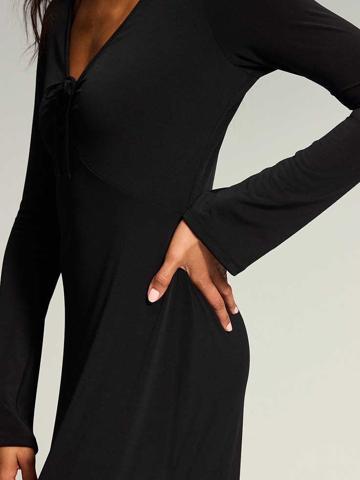 Image 5 of 10, The Occasion by Old Navy Long-Sleeve Tie-Front Maxi Dress