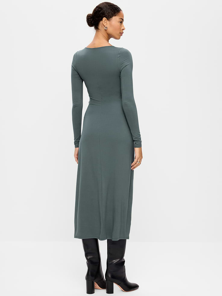 Image 2 of 10, Long-Sleeve Twist-Front Ruched Midi Dress