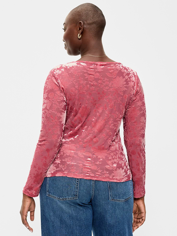 Image 5 of 5, Long-Sleeve Burnout Velvet Top