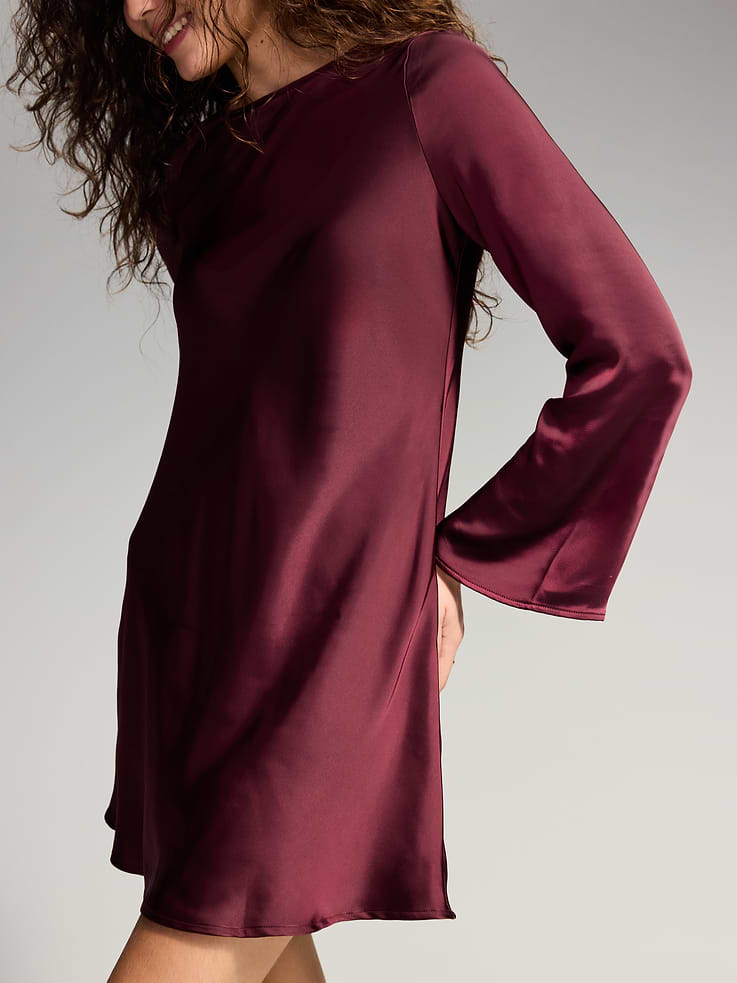 Image 4 of 9, The Occasion by Old Navy Bell-Sleeve Satin Tie-Back Mini Dress
