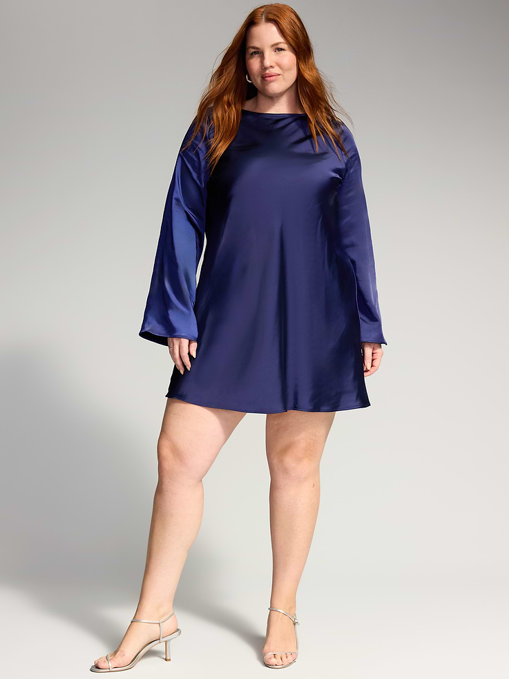 Image 6 of 7, The Occasion by Old Navy Bell-Sleeve Satin Tie-Back Mini Dress