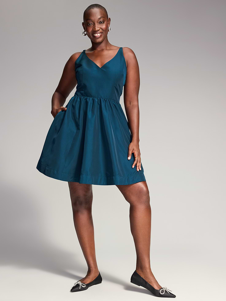 Image 7 of 10, The Occasion by Old Navy Sleeveless Fit and Flare Taffeta Mini Dress