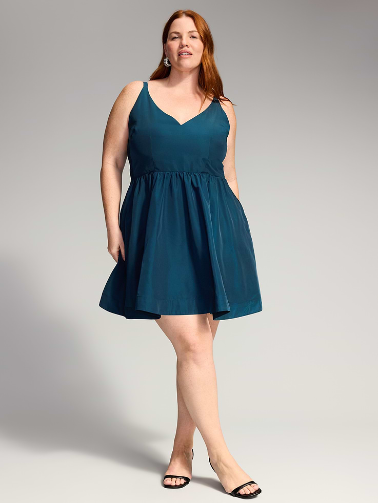 Image 9 of 10, The Occasion by Old Navy Sleeveless Fit and Flare Taffeta Mini Dress