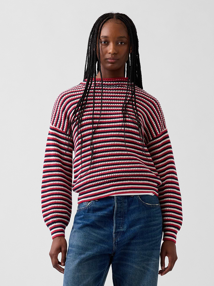 Image 1 of 5, Soft knit cotton sweater. In an oversized fit., Rollneck., Long sleeves with drop shoulders and banded cuffs., Certain styles have allover stripes., Product #1182595