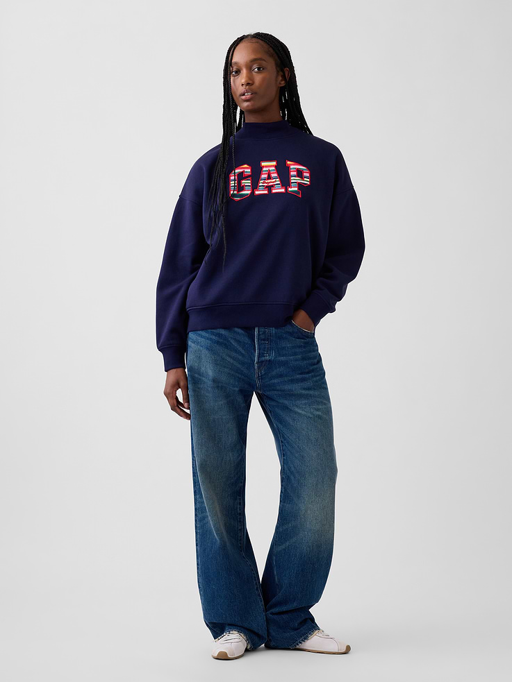 Image 2 of 5, VintageSoft Oversized Happy Stripe Logo Mockneck Sweatshirt