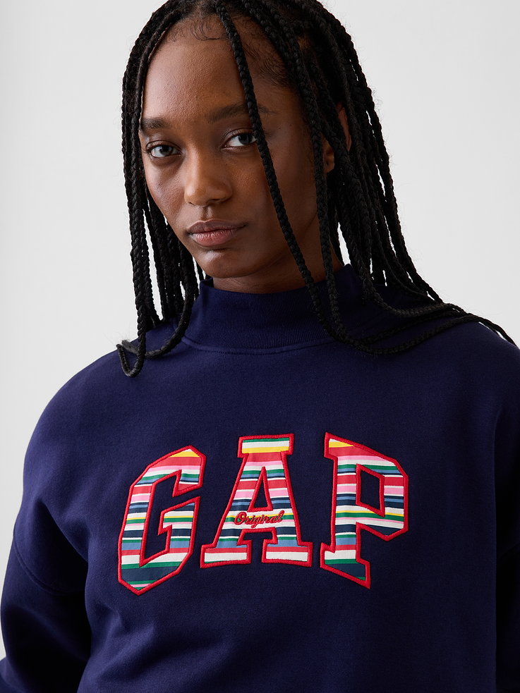 Image 4 of 5, VintageSoft Oversized Happy Stripe Logo Mockneck Sweatshirt