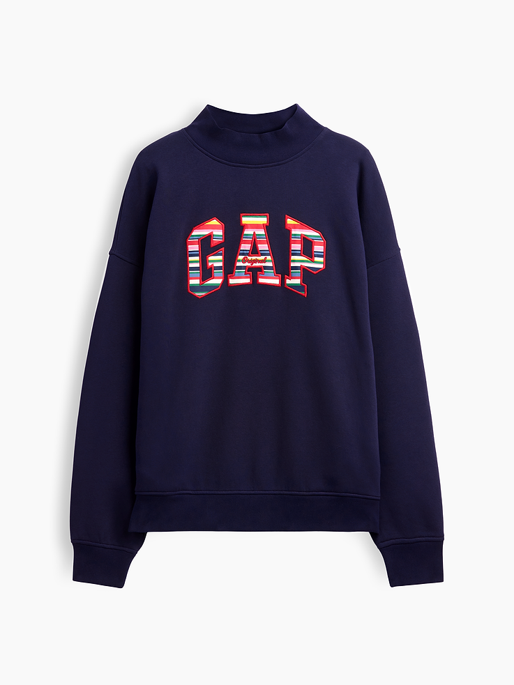 Image 5 of 5, VintageSoft Oversized Happy Stripe Logo Mockneck Sweatshirt