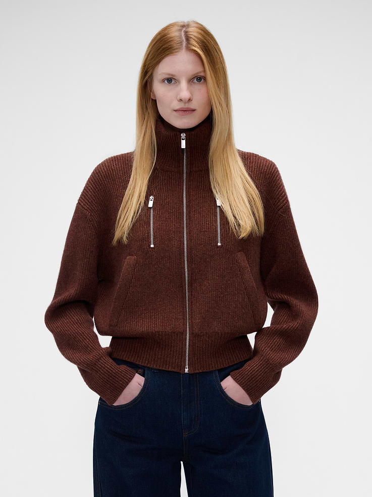 Image 1 of 2, Soft cashmere-wool sweater. In an oversized, slightly cropped fit., High neck., Logo zipper closure., Long sleeves with dropped shoulders., Logo zipper pockets at chest., Slant pockets., Ribbed hem., Product #1183584