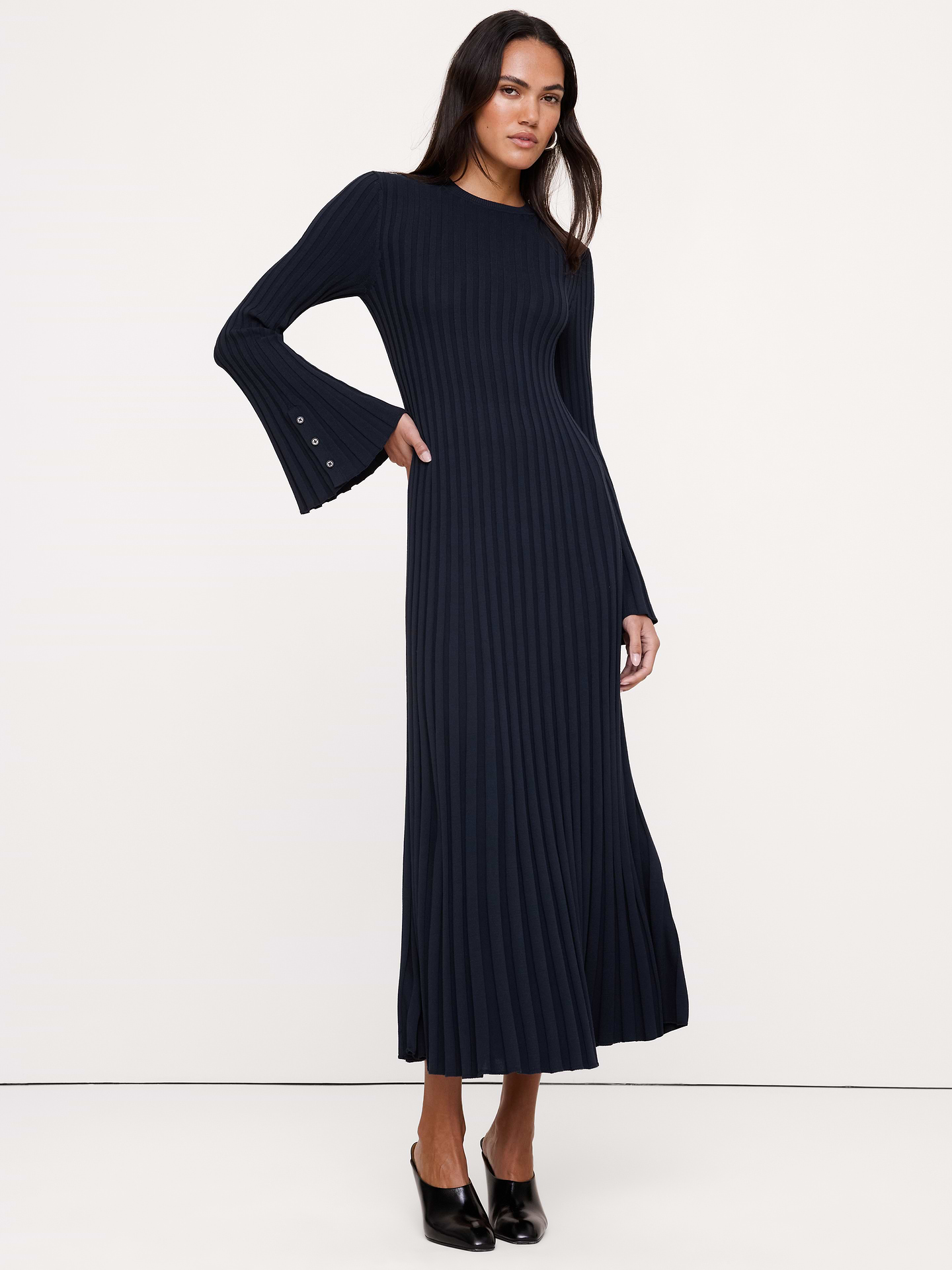 Image 1 of 4, Feels so good. This form-fitting maxi dress is knitted from our best-selling Sculpted fabric, spun from silky LENZING™ ECOVERO™—a fiber we love for its softness and subtle sheen., Fit & Flare: Fitted bust and waist with a flare skirt., Crew neck., Pull-on design., Unlined., Product #1180326