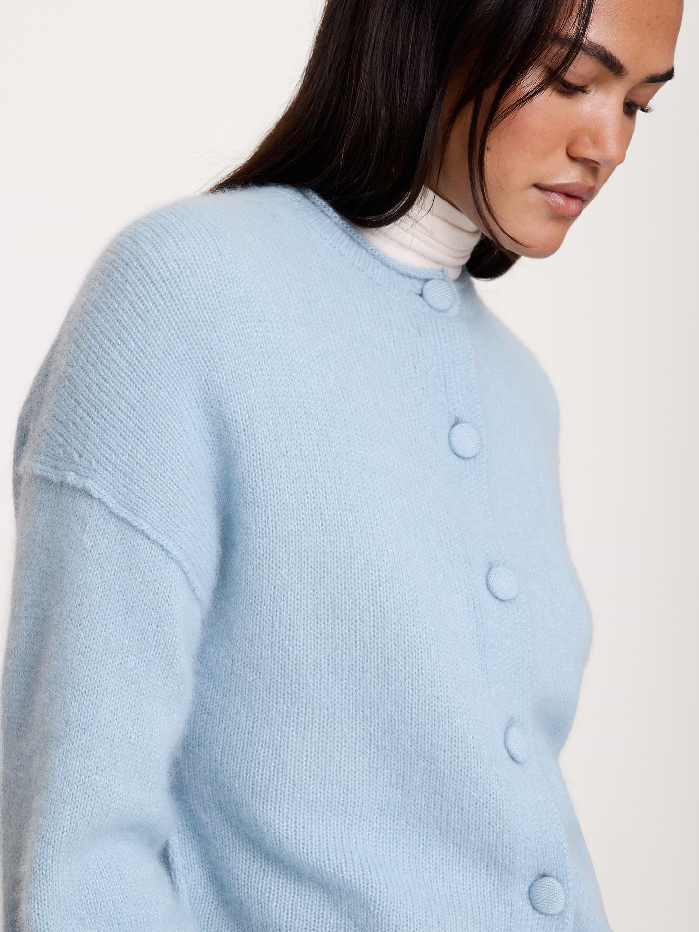 Image 3 of 3, Cashmere-Silk Roll-Neck Cardigan
