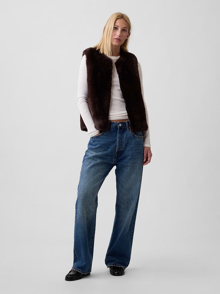 Image 3 of 5, 100% Recycled Relaxed Faux-Fur Vest