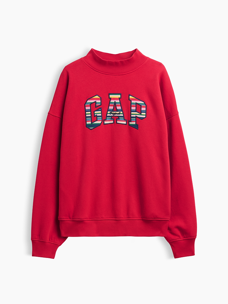 Image 5 of 5, VintageSoft Oversized Happy Stripe Logo Mockneck Sweatshirt