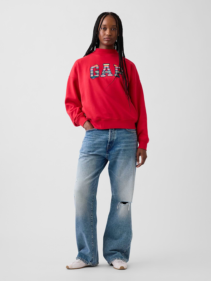 Image 2 of 5, VintageSoft Oversized Happy Stripe Logo Mockneck Sweatshirt