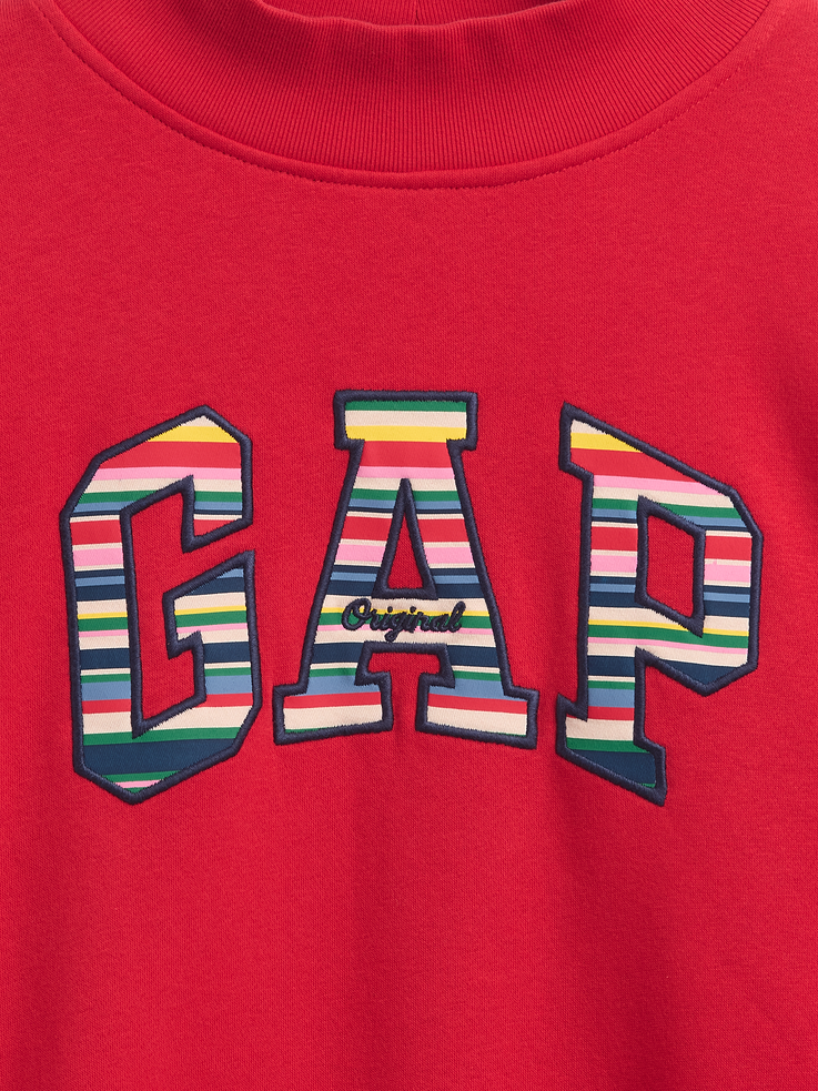 Image 4 of 5, VintageSoft Oversized Happy Stripe Logo Mockneck Sweatshirt