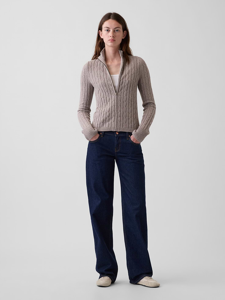 Image 2 of 5, CashSoft Cable-Knit Zip Cardigan