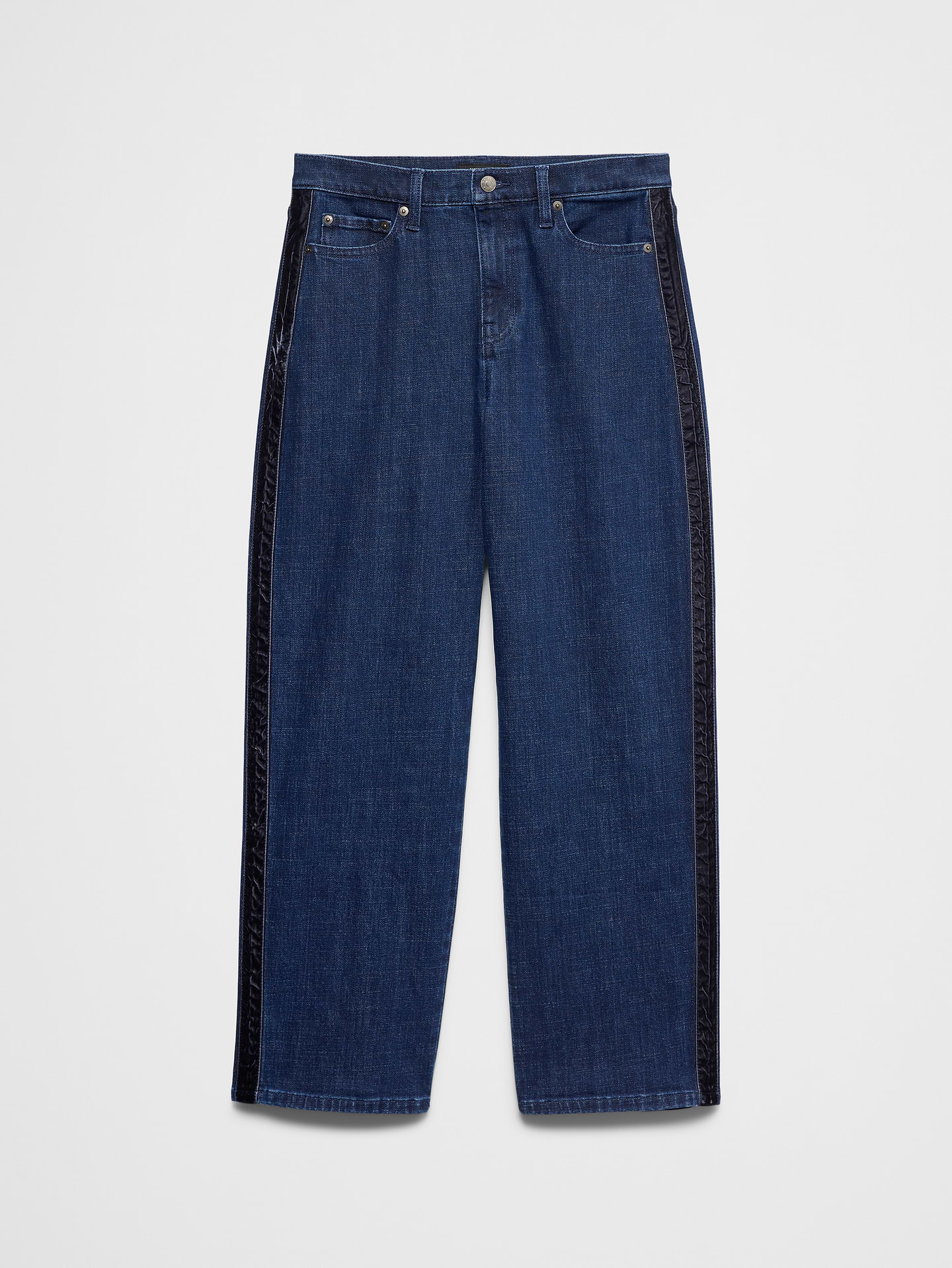 Image 4 of 5, Straight-Fit High-Rise Velvet Side-Stripe Jean