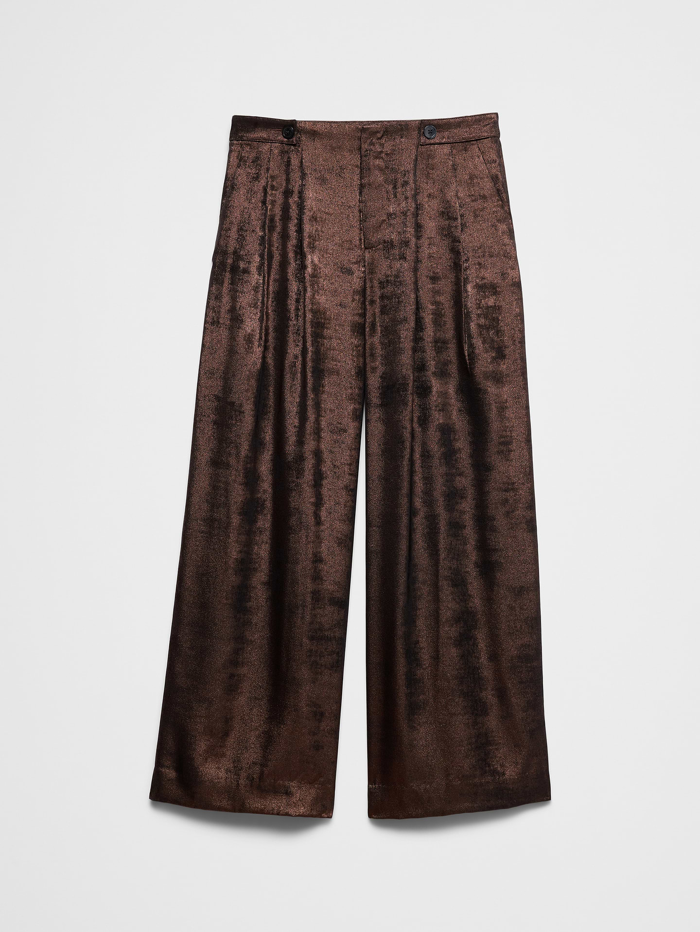 Image 4 of 5, Wide-Leg Mid-Rise Metallic Trouser
