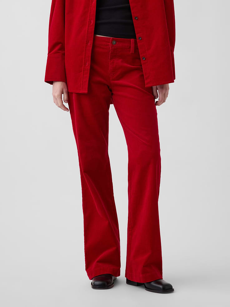 Image 2 de 7, Pantalon décontracté évasé en velours côtelé à taille mi-basse