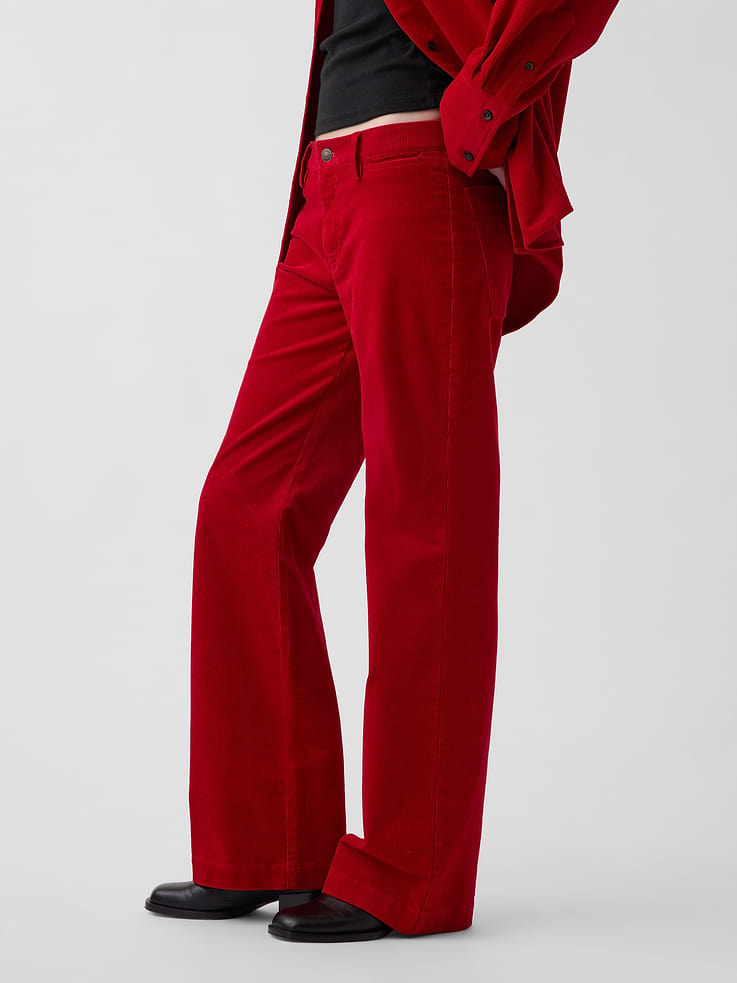 Image 3 de 7, Pantalon décontracté évasé en velours côtelé à taille mi-basse