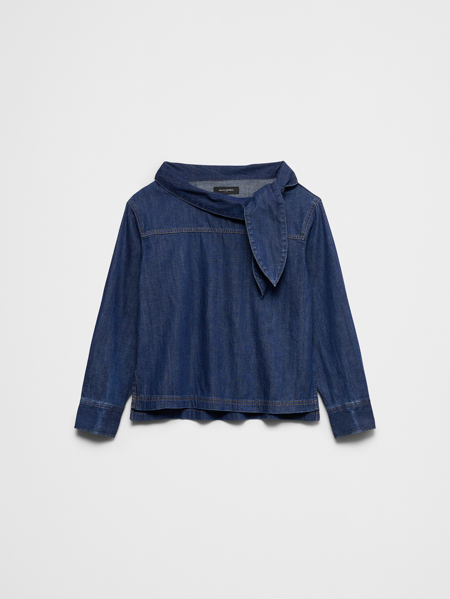 Image 4 of 4, Denim Tie-Neck Top