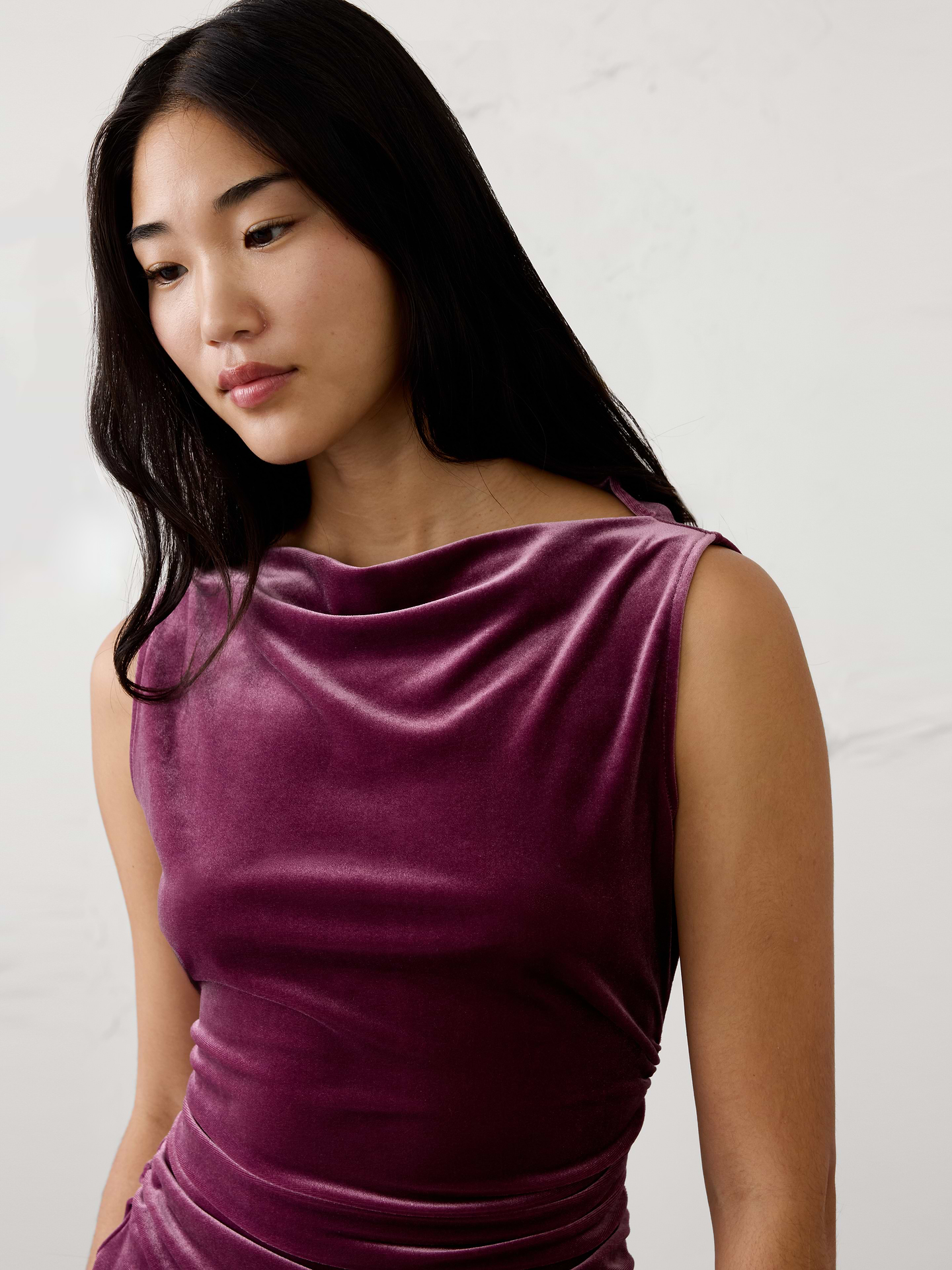 Image 3 of 4, Velvet Side-Ruched Top