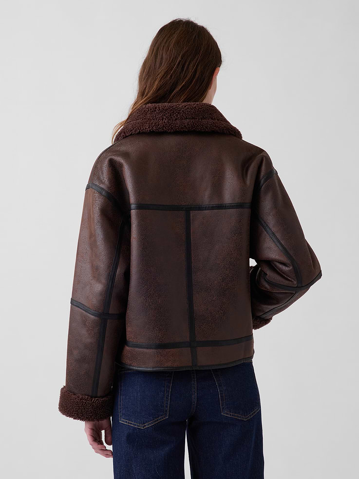 Image 3 of 6, Sherpa & Vegan Leather Flight Jacket