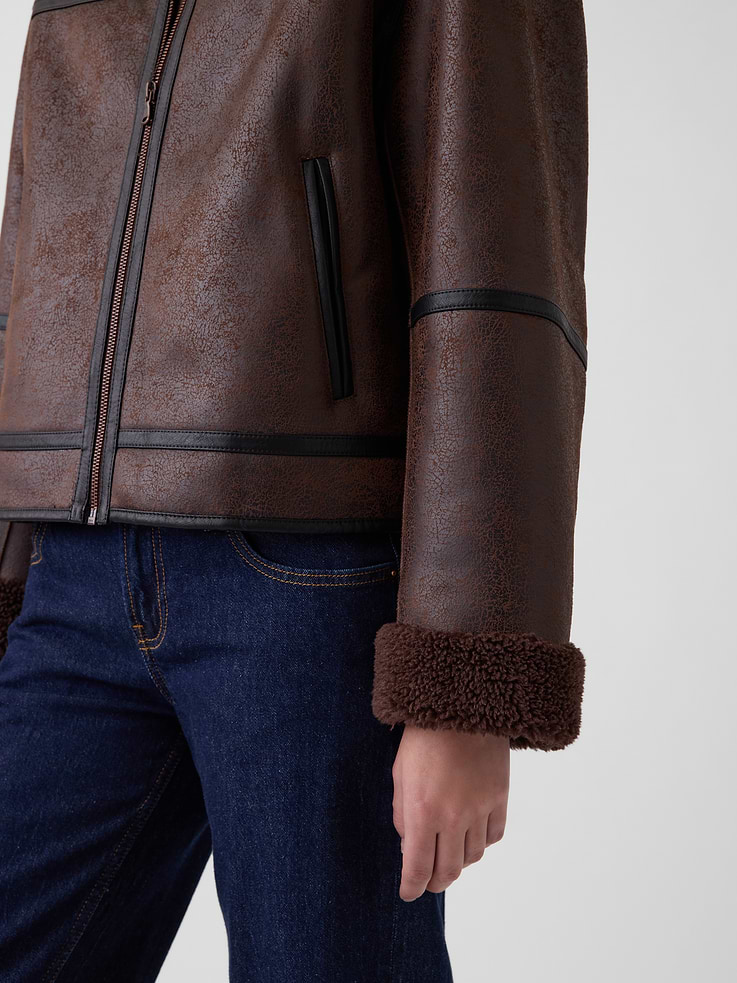 Image 5 of 6, Sherpa & Vegan Leather Flight Jacket