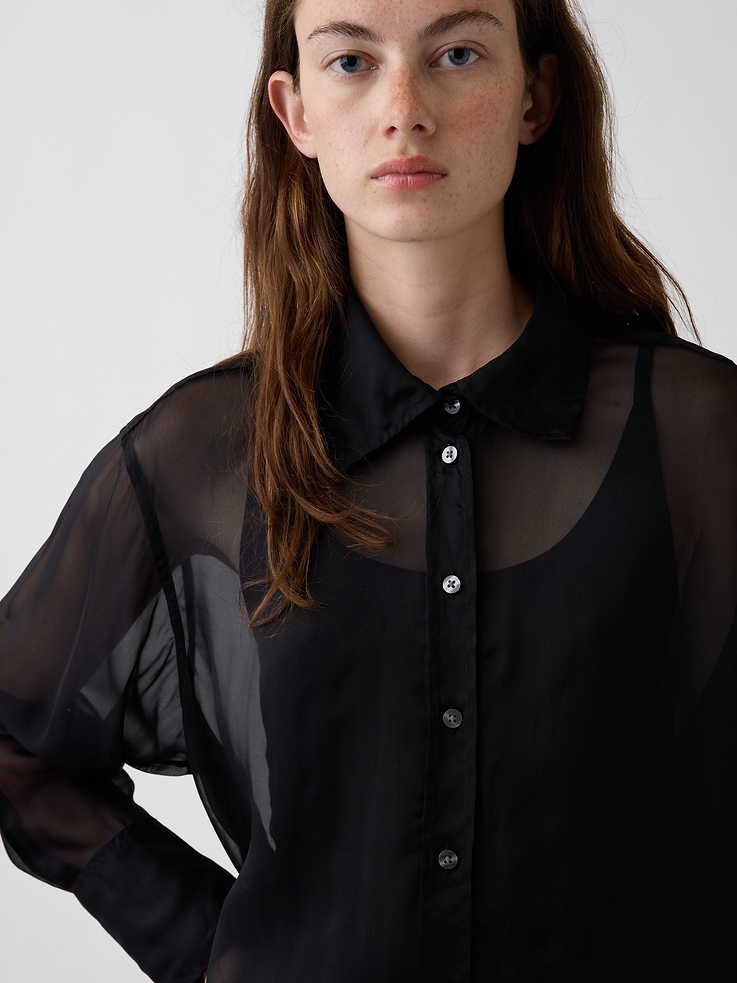 Image 4 of 4, Sheer Organza Big Shirt