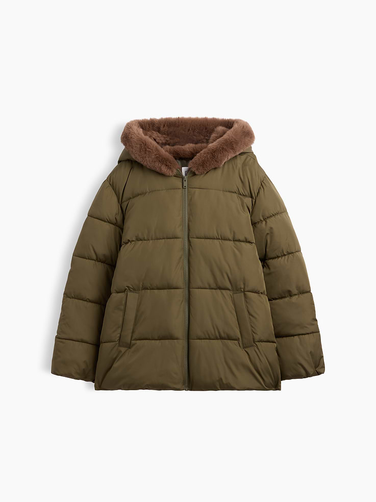 Image 1 of 2, Quilted water and wind-resistant outer., 100% recycled wellon fill., Long sleeves., Faux-fur lining at hood and zip-front closure., Front slant pockets., This product was made in a factory that invests in gender equity and women’s empowerment through RISE. Learn more at, Product #1177951