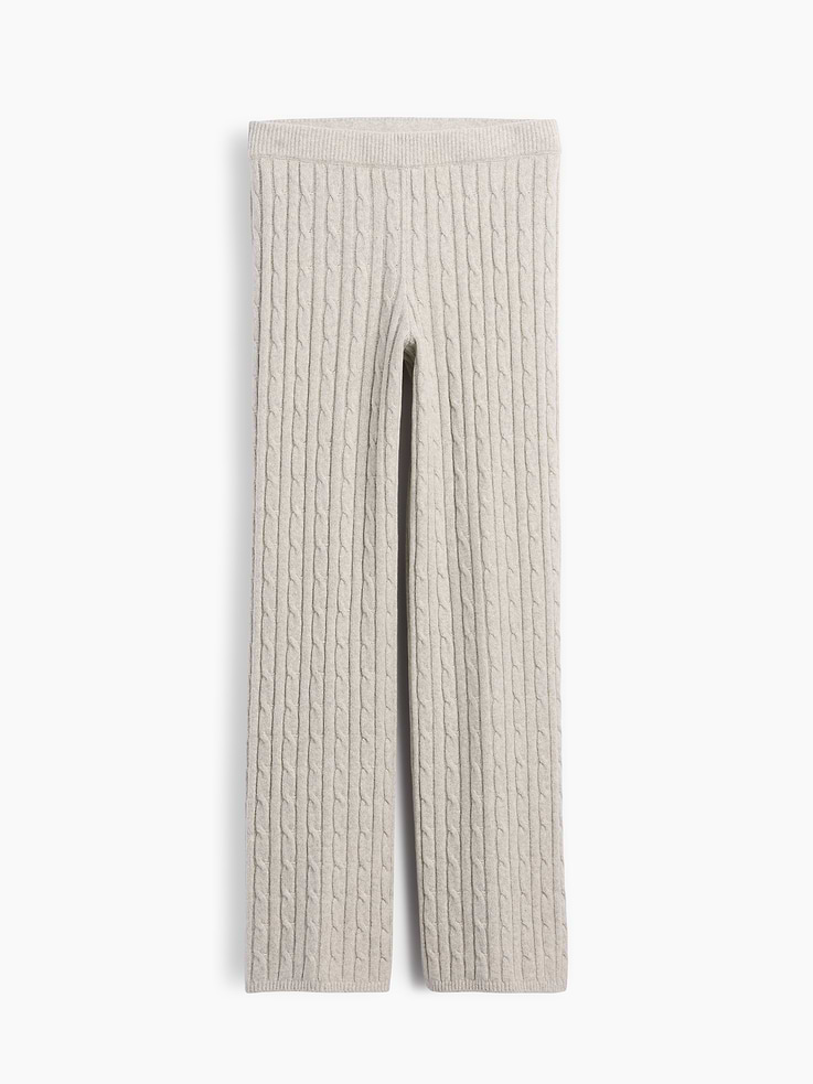 Image 1 of 3, Supersoft cable-knit cotton-blend sweater pants. In a relaxed fit., Elasticized waist., Ribbed hem., This product was made in a factory that invests in gender equity and women’s empowerment through RISE. Learn more at gapinc.com/equity ., Product #1186085