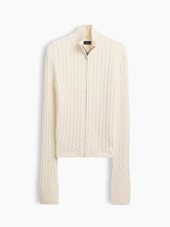 CashSoft Cable-Knit Zip Cardigan