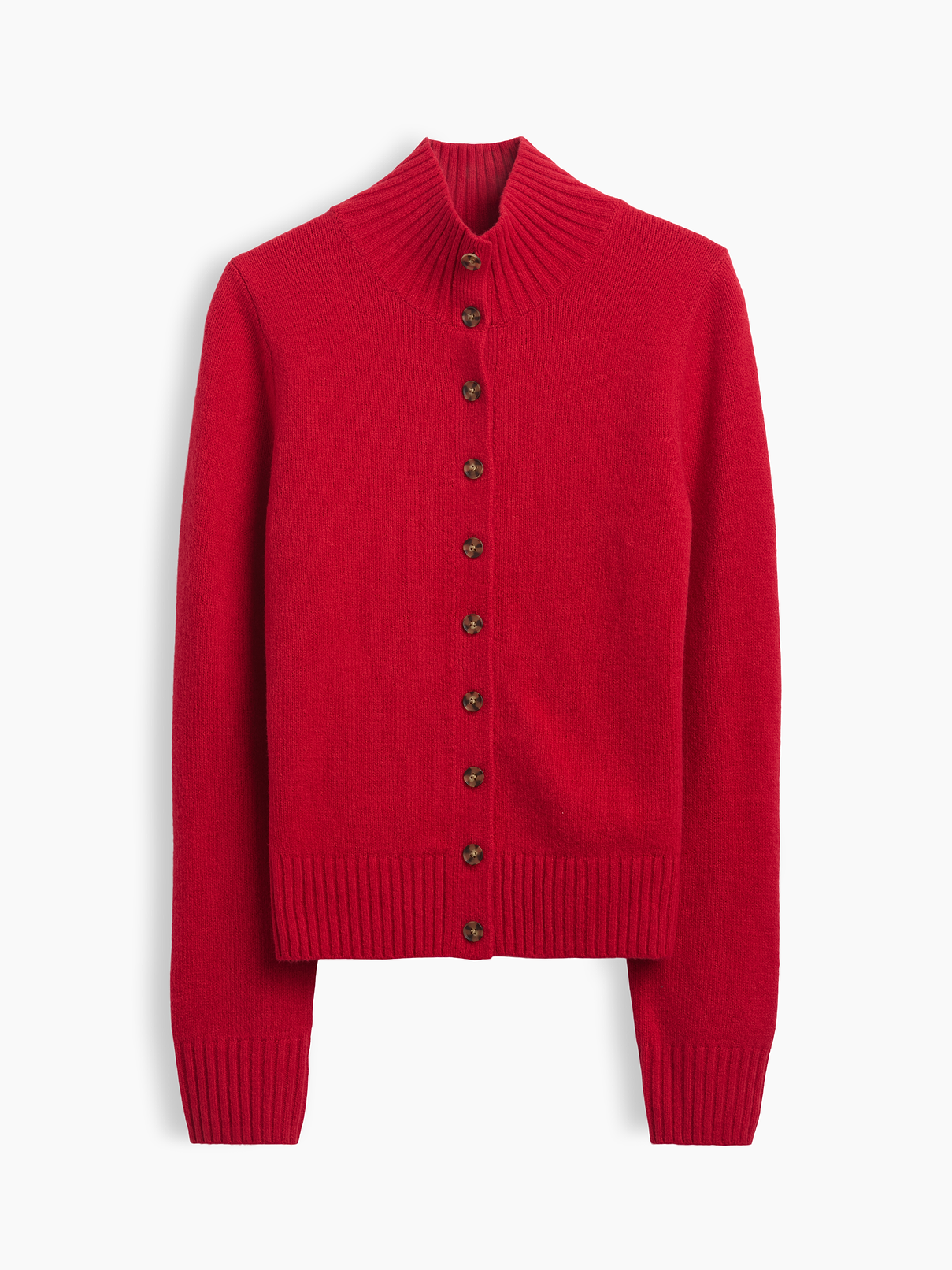 Image 1 of 2, Supersoft cotton-blend fitted cardigan sweater. In a slightly cropped length., Mockneck, button front., Long sleeves., Ribbed cuffs and hem., Product #1192306