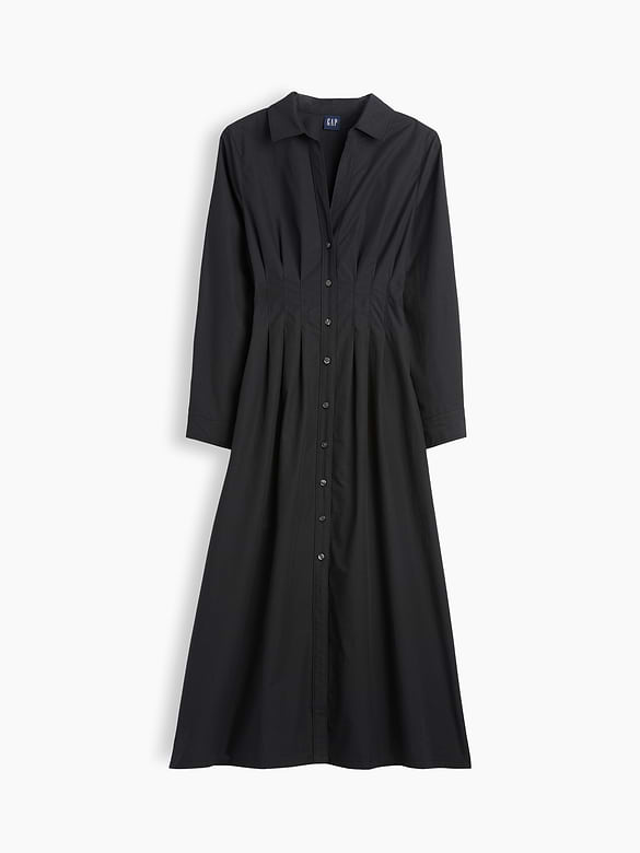Poplin Pintuck Maxi Shirtdress