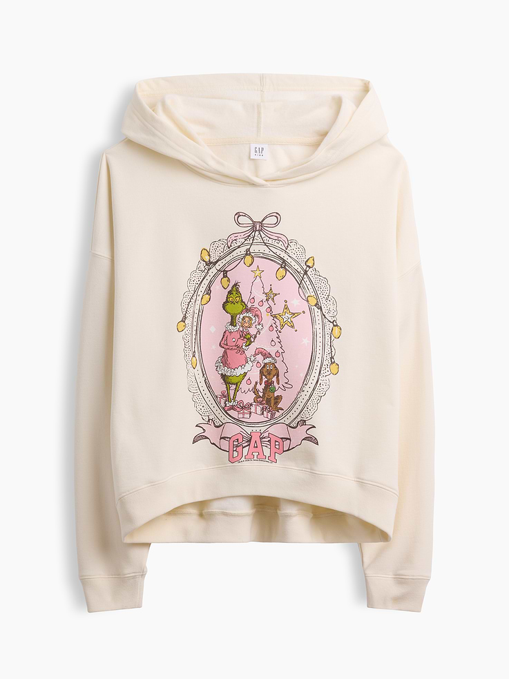 Image 1 of 3, Soft, comfy fleece., Dropped shoulder, long sleeves with banded cuffs., Hood., Dr. Seuss graphic at front., Banded hem., Product #1184656