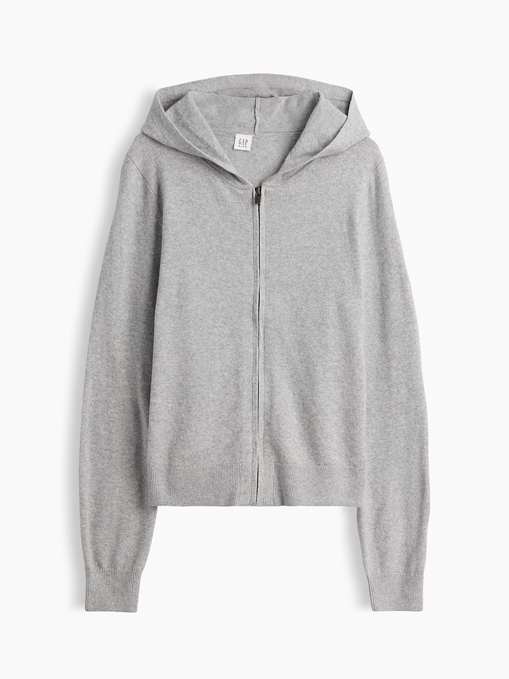 Image 1 of 3, Plush like cashmere. Easier than anything. With a lightweight layer-able feel & brushed for softness., Soft cotton-blend knit., Long sleeves with ribbed cuffs., Hood, zip front., Ribbed hem., Product #1179585