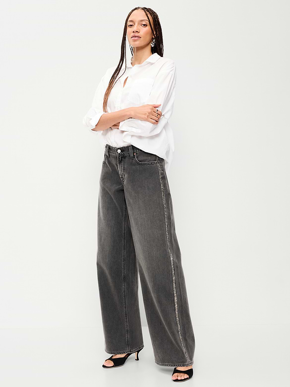 Low-Rise Baggy Wide-Leg Embellished Jeans