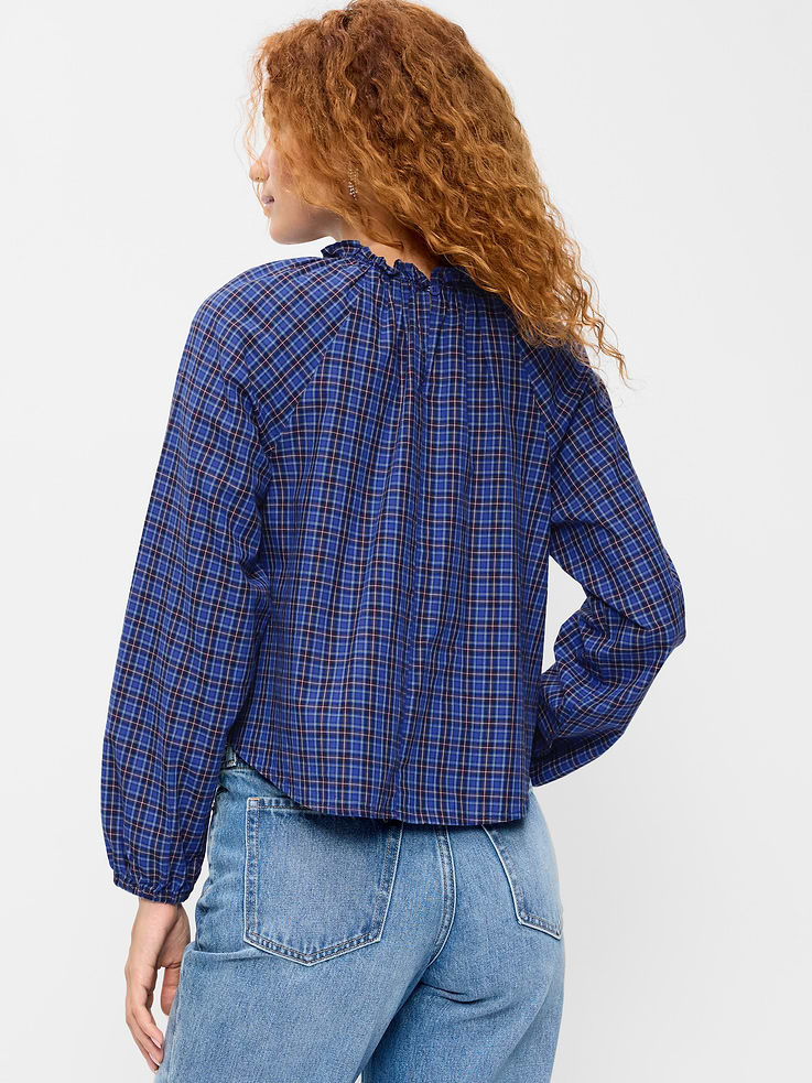 Image 2 of 9, Long-Sleeve Ruffle-Neck A-Line Top