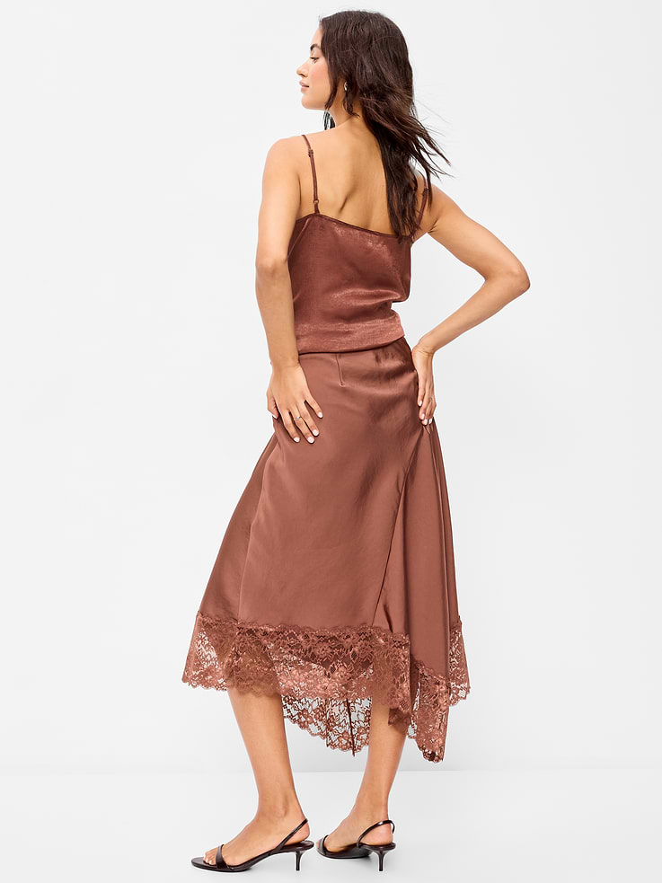 Image 3 of 8, Satin Asymmetrical-Hem Midi Skirt