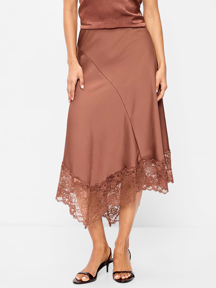 Image 2 of 8, Satin Asymmetrical-Hem Midi Skirt