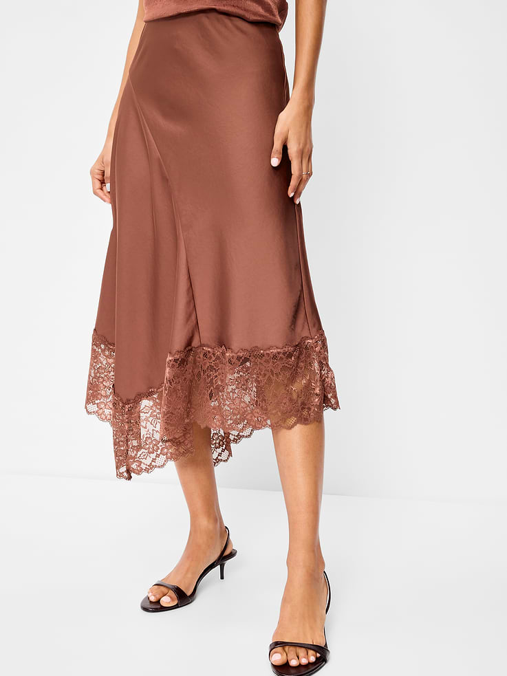 Image 4 of 8, Satin Asymmetrical-Hem Midi Skirt