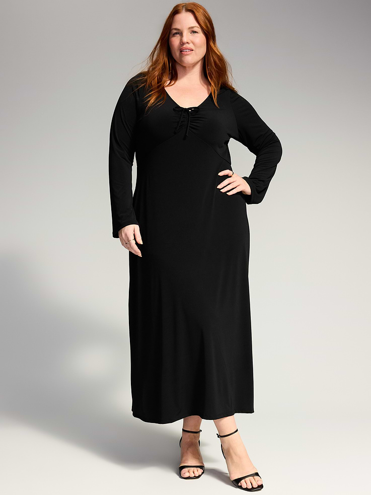 Image 9 of 10, The Occasion by Old Navy Long-Sleeve Tie-Front Maxi Dress