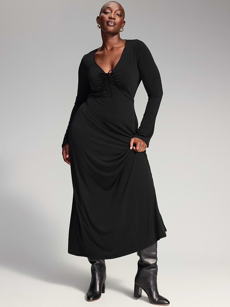 Image 7 of 10, The Occasion by Old Navy Long-Sleeve Tie-Front Maxi Dress