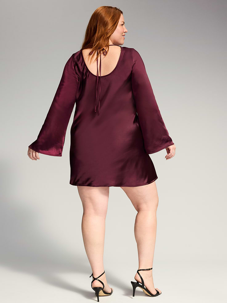 Image 9 of 9, The Occasion by Old Navy Bell-Sleeve Satin Tie-Back Mini Dress